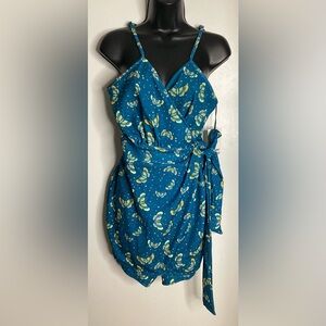 Unique Vintage Teal Butterfly Wrap Romper XL/14